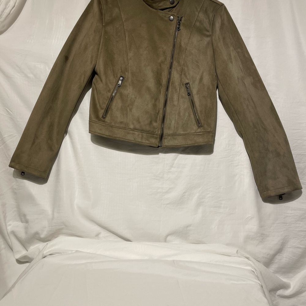 Banana Republic Gray Leather Jacket with Moto Style and Asymmetrical Zipper